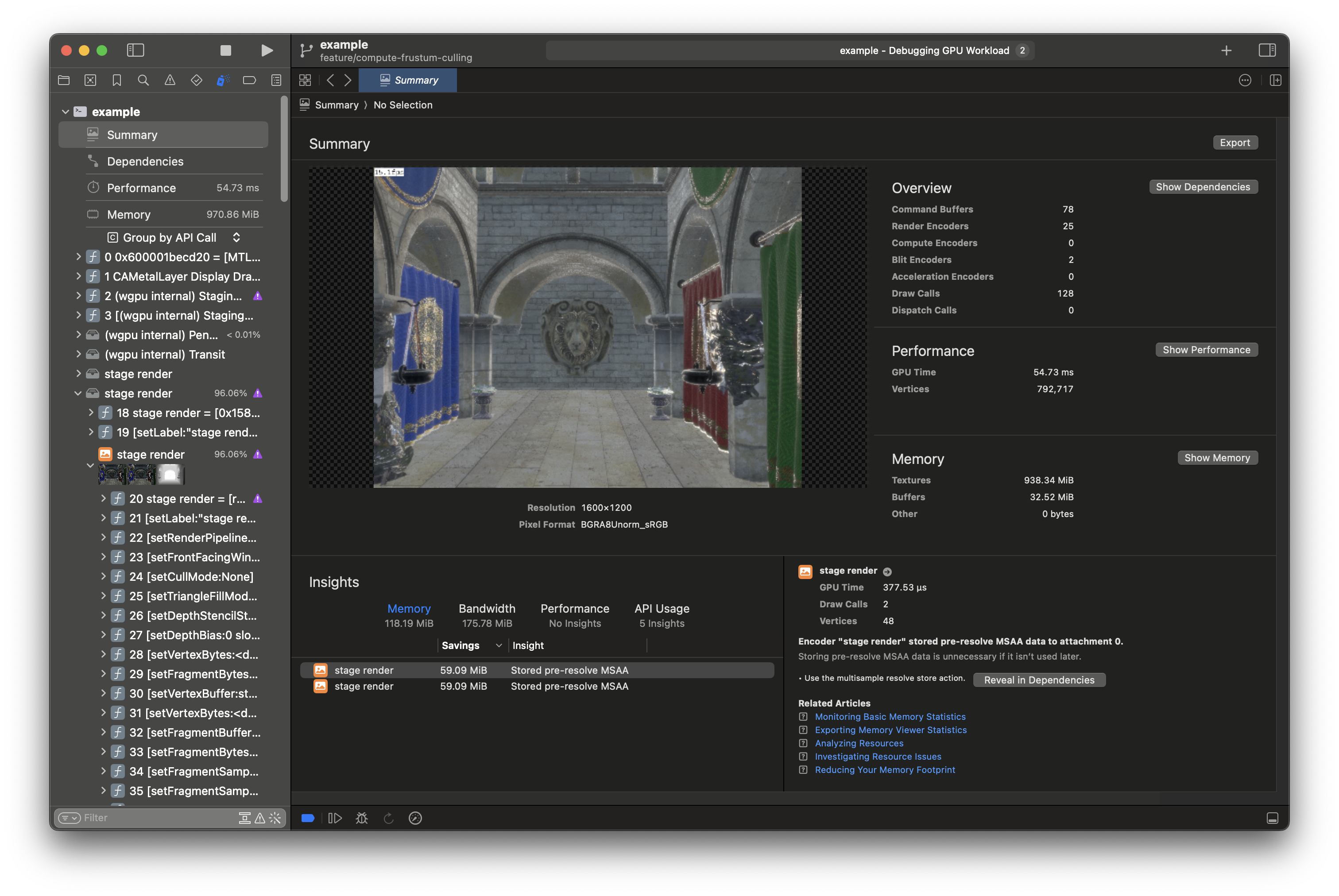 renderling Sponza GPU frame capture before compute-culling