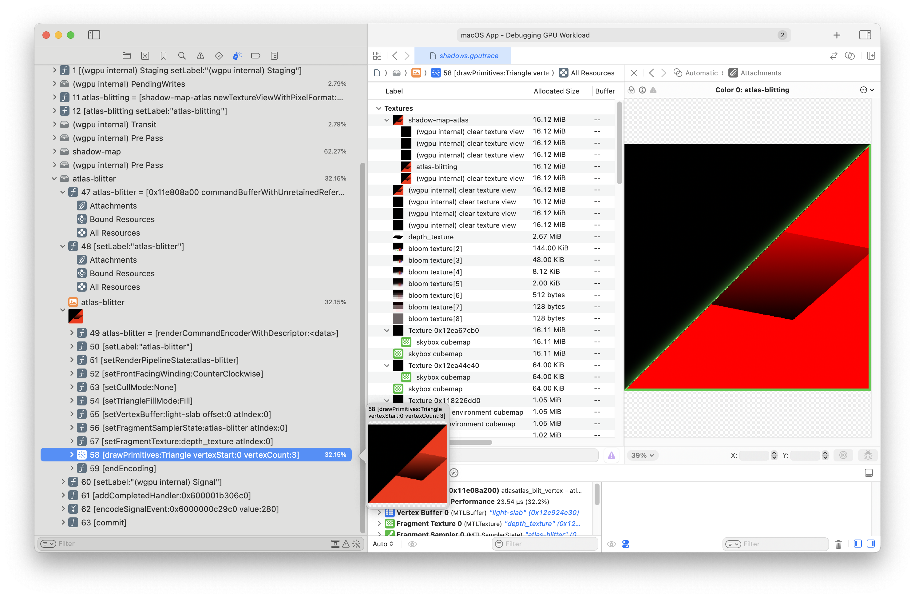 multiple shadow map gpu trace showing only one half frame of blitting
