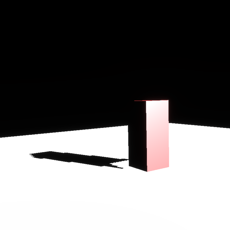 a scene showing a red cuboid on a white plane with an odd shadow