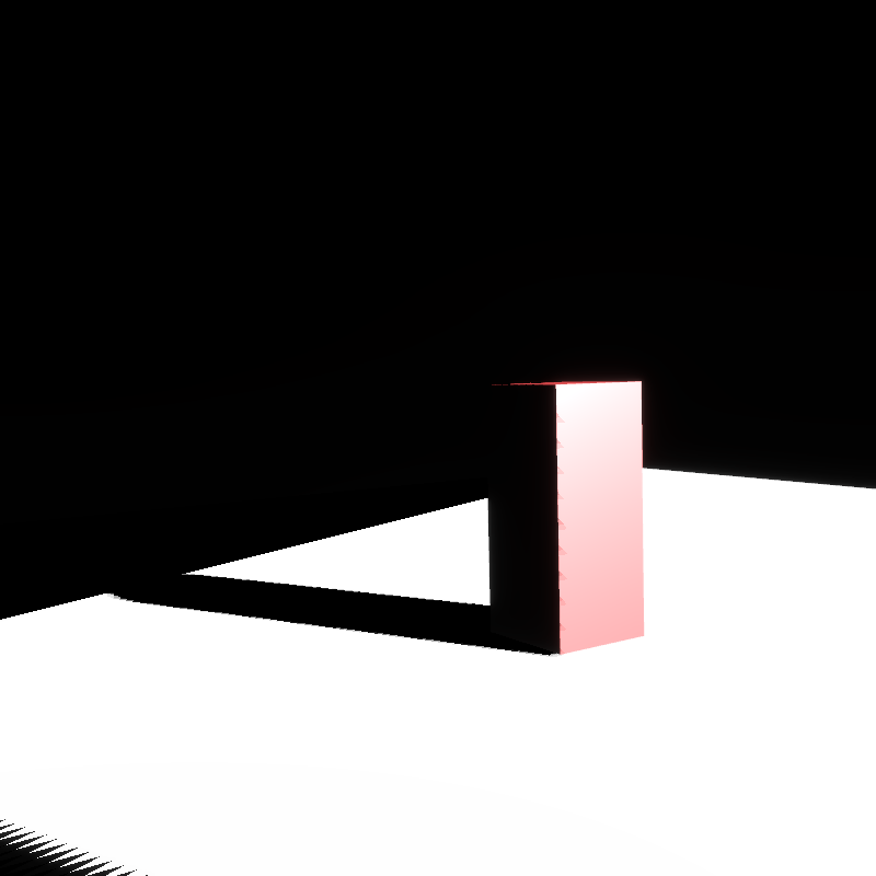 a scene showing a red cuboid on a white plane, with a pretty good shadow