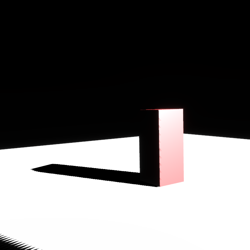 a scene showing a red cuboid on a white plane, with a pretty good shadow, with better borders