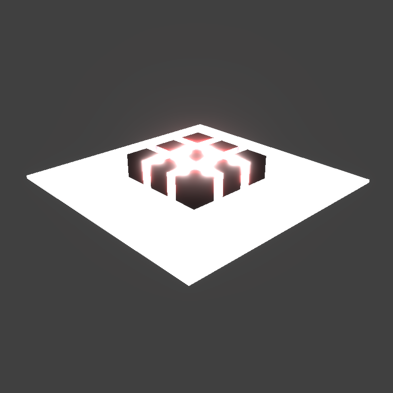 a scene with 9 red cubes lit by 4 point lights, rendered by Renderling without support for point light shadow maps